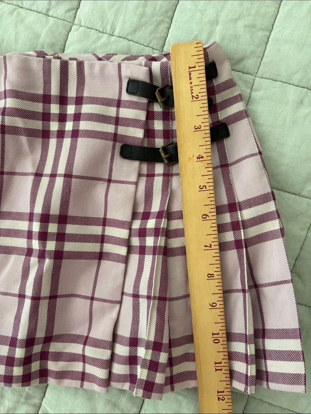 Burberry Girls Purple Plaid Pleated Wool Blend Mini Skirt